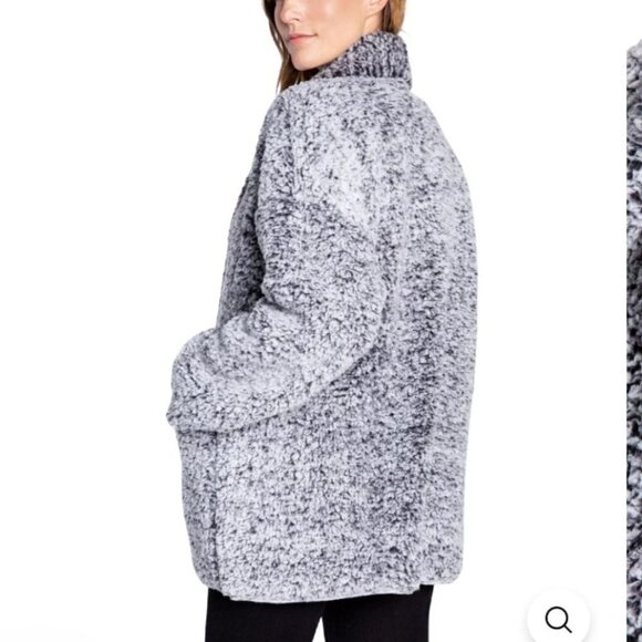 PJ Salvage Cozy Shearling Cardigan Choose Happiness RECOCA Black - Picture 6 of 9